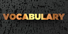 Vocabulary - Gold Text On Black Background - 3D Rendered Royalty Free Stock Picture. This Image Can Be Used For An Online Website Banner Ad Or A Print Postcard.