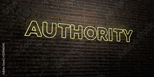 Fotografía AUTHORITY -Realistic Neon Sign on Brick Wall background - 3D rendered royalty free stock image
