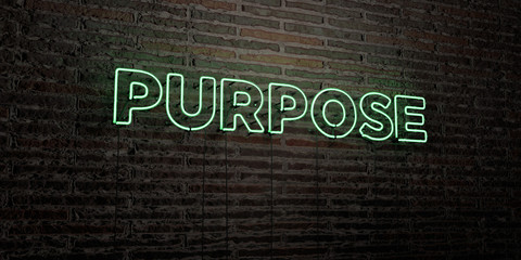 purpose -realistic neon sign on brick wall background - 3d rendered royalty free stock image. can be