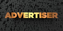 Advertiser - Gold Text On Black Background - 3D Rendered Royalty Free Stock Picture. This Image Can Be Used For An Online Website Banner Ad Or A Print Postcard.