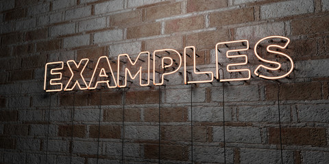 Fototapete - EXAMPLES - Glowing Neon Sign on stonework wall - 3D rendered royalty free stock illustration.  Can be used for online banner ads and direct mailers..