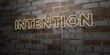 INTENTION - Glowing Neon Sign on stonework wall - 3D rendered royalty free stock illustration.  Can be used for online banner ads and direct mailers..