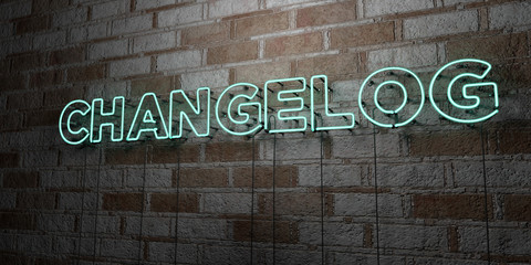 Fototapete - CHANGELOG - Glowing Neon Sign on stonework wall - 3D rendered royalty free stock illustration.  Can be used for online banner ads and direct mailers..