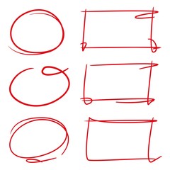 red circle, red rectangular frames