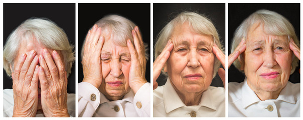 Wall Mural - Senior Woman With Head In Hands Looking Weary