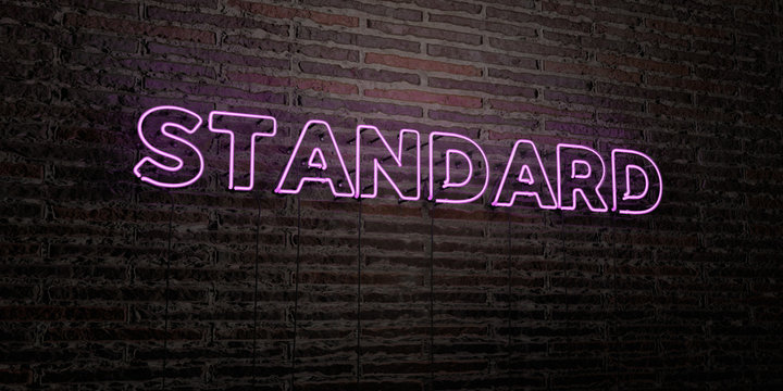 STANDARD -Realistic Neon Sign on Brick Wall background - 3D rendered royalty free stock image. Can be used for online banner ads and direct mailers..