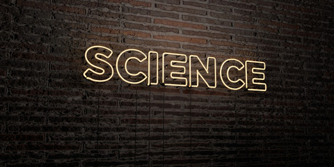 science -realistic neon sign on brick wall background - 3d rendered royalty free stock image. can be