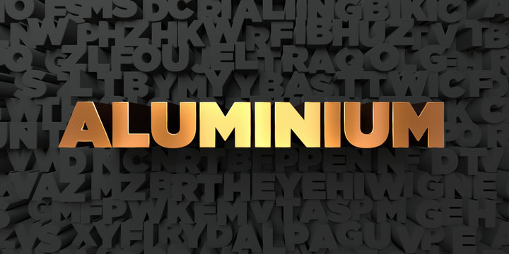 Aluminium - Gold text on black background - 3D rendered royalty free stock picture. This image can be used for an online website banner ad or a print postcard.