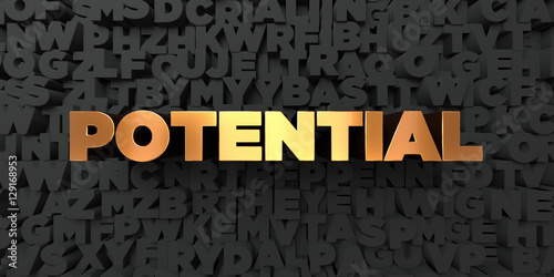 Fotografie, Obraz Potential - Gold text on black background - 3D rendered royalty free stock picture