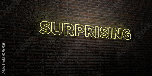 Valokuva SURPRISING -Realistic Neon Sign on Brick Wall background - 3D rendered royalty free stock image