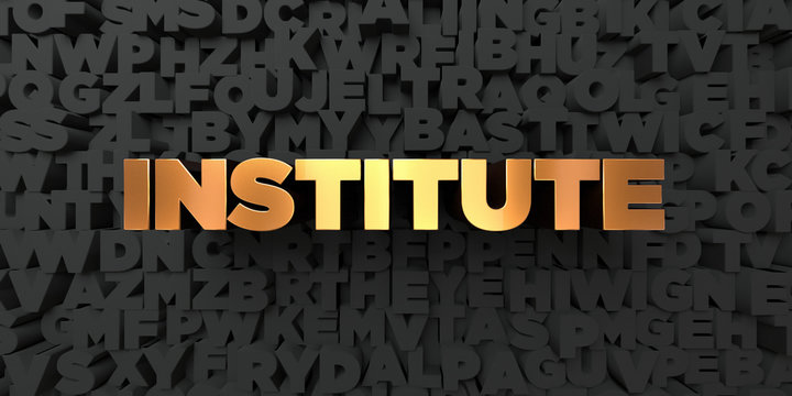 Institute - Gold text on black background - 3D rendered royalty free stock picture. This image can be used for an online website banner ad or a print postcard.