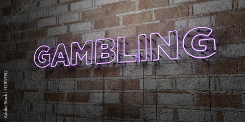 фотография GAMBLING - Glowing Neon Sign on stonework wall - 3D rendered royalty free stock illustration