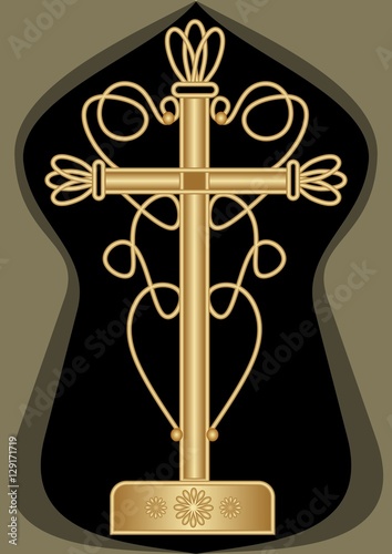 Rich Decorated Funereal Motif With Cross Art Deco Design Symmetrical Filigree Design On Black Background Gorgeous Victorian Burial Decoration Stock Vector Adobe Stock