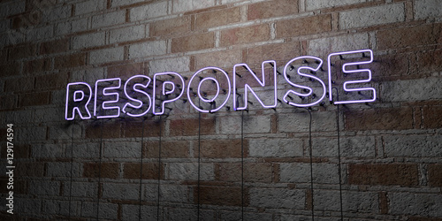 Fotografie, Obraz RESPONSE - Glowing Neon Sign on stonework wall - 3D rendered royalty free stock illustration