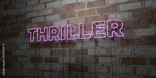 Fotografia THRILLER - Glowing Neon Sign on stonework wall - 3D rendered royalty free stock illustration