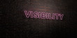 VISIBILITY -Realistic Neon Sign on Brick Wall background - 3D rendered royalty free stock image. Can be used for online banner ads and direct mailers..