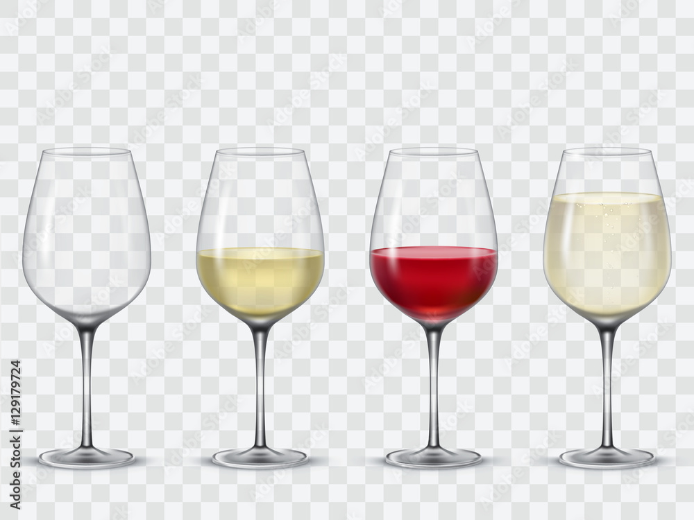 Set transparent vector wine glasses - obrazy, fototapety, plakaty 