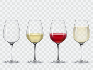 Set transparent vector wine glasses
