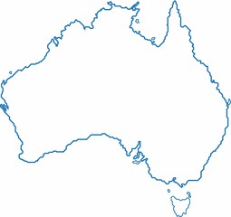Blue outline Australia map on white background. Vector illustration.