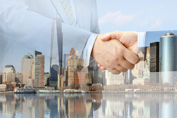 Aufkleber - Closeup of handshake on urban background 