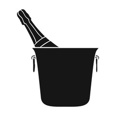 Wall Mural - Bottle of champagne in an ice bucket icon in black style isolated on white background. Restaurant symbol stock vector illustration.