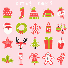 happy christmas icon set two tone