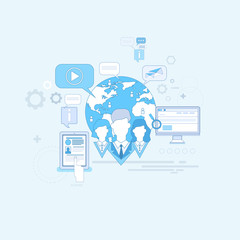 Poster - social media network internet connection communication web banner vector illustration