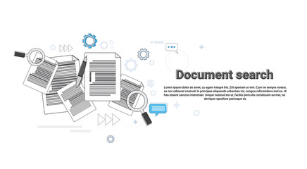 Poster - Paper Document Search Magnifying Glass Paperwork Business Web Banner Vector Illustration