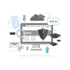 Poster - Online Security Data Protection Web Technology Thin Line Vector Illustration