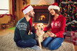 © luckybusiness - Girl with dog and guy on Christmas holiday
