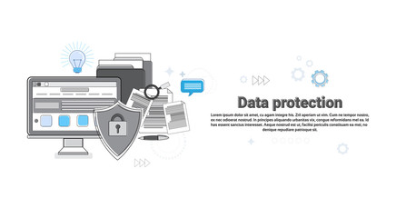 Fototapete - Online Security Data Protection Web Technology Banner Vector Illustration