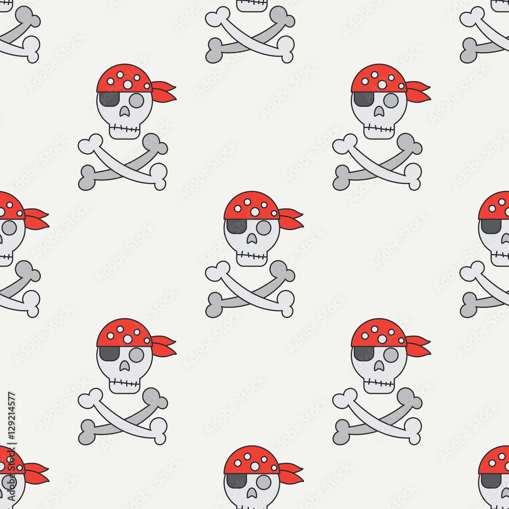 Seamless color flat line pattern with pirate flag. Jolly Roger. Vector ...