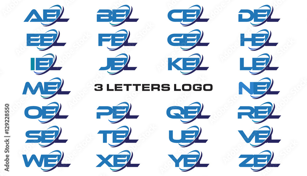 Tel Lettering 3 letters modern generic swoosh logo AEL, BEL, CEL, DEL, EEL, FEL, GEL ...
