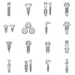 fastener icons set. bolts, nuts and screws, thin line design. building supplies, linear symbols collection. isolated vector illustration.