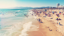 People Visit The Beach In Santa Monica, CA