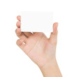 © blackzheep - woman hand holding blank card showing front view isolated on whi