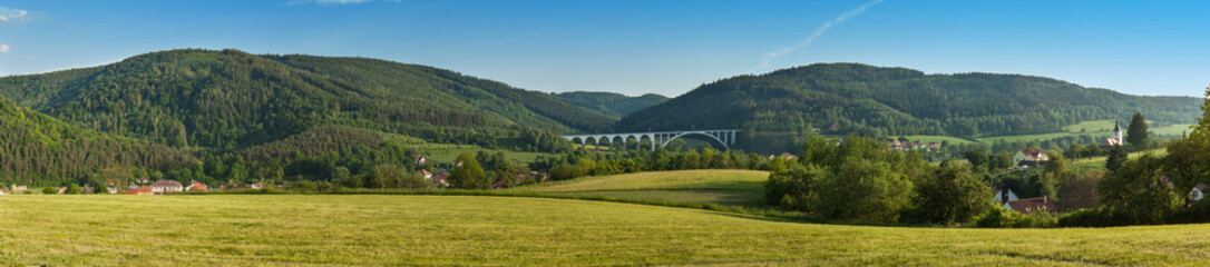 large panorama landscape with hills. meadows near the village of dolni loucky in czech republic. loo