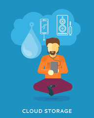 Poster - Man Uses Cloud Storage on his Tablet