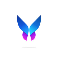Butterfly Colorful Logo Template With Gradient On Wings, Abstract Purple Butterfly Shape In Blue And Violet Colors, Elegant Modern Vector Butterfly Element Design For Business Card, Brand Or Identity
