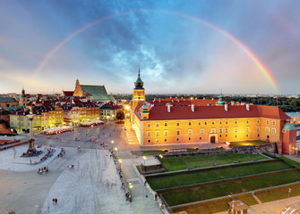 Fototapete - Rainbow over Warsaw Old Town square, Poland
