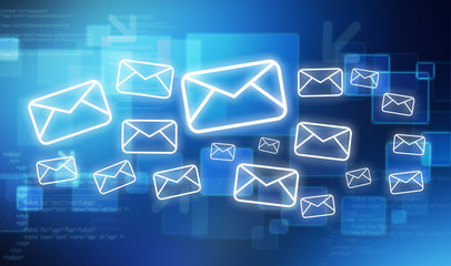 Poster - Fresco of mail icon on a tech blue background