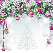 Christmas Tree White Stars Twigs Purple Baubles