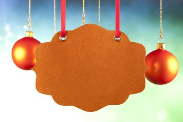 Sticker - Blank paper label and Christmas baubles