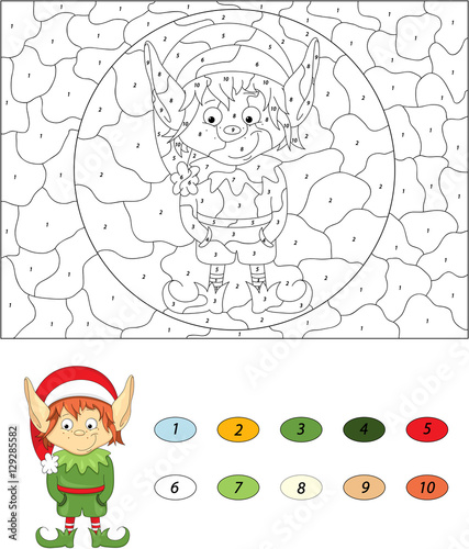 Christmas elf. Color by number educational game for kids Stock Vector ...