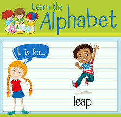 Flashcard letter L is for leap