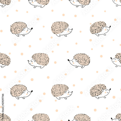 Fotomural Seamless pattern with cute hand drawn hedgehogs