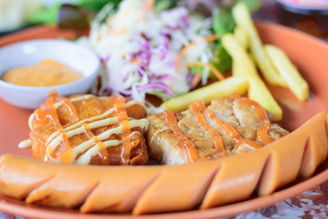 Wall Mural - pork steak with vegetable small salad