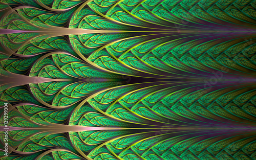 Abstract Fractal Background Green Mosaic Ornamental Pattern