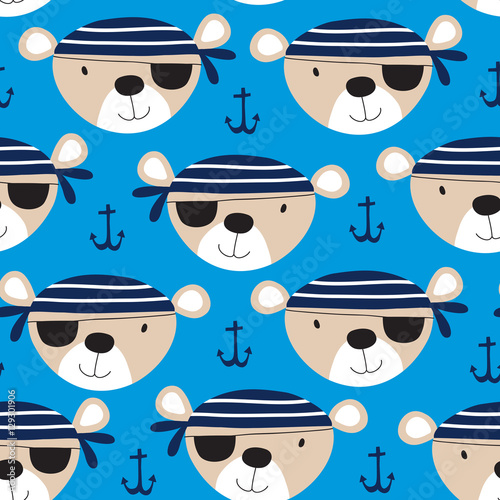 Stoffe zum Nähen ilustracja wektorowa wzór piratów bezszwowe Ładna pluszowego misia
