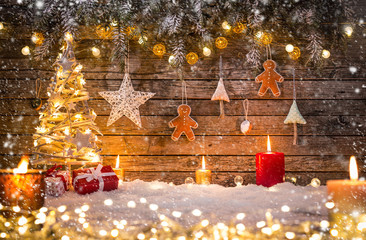 Christmas decoration on wooden background